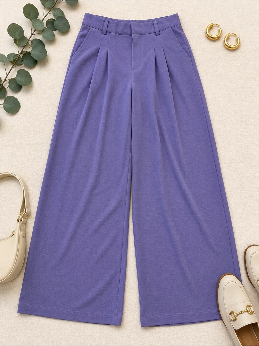 Halara Purple Wide Leg Pleated Pants Medium Tall High Waist